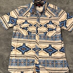 Geometric Blue and Cream Casual Shirt